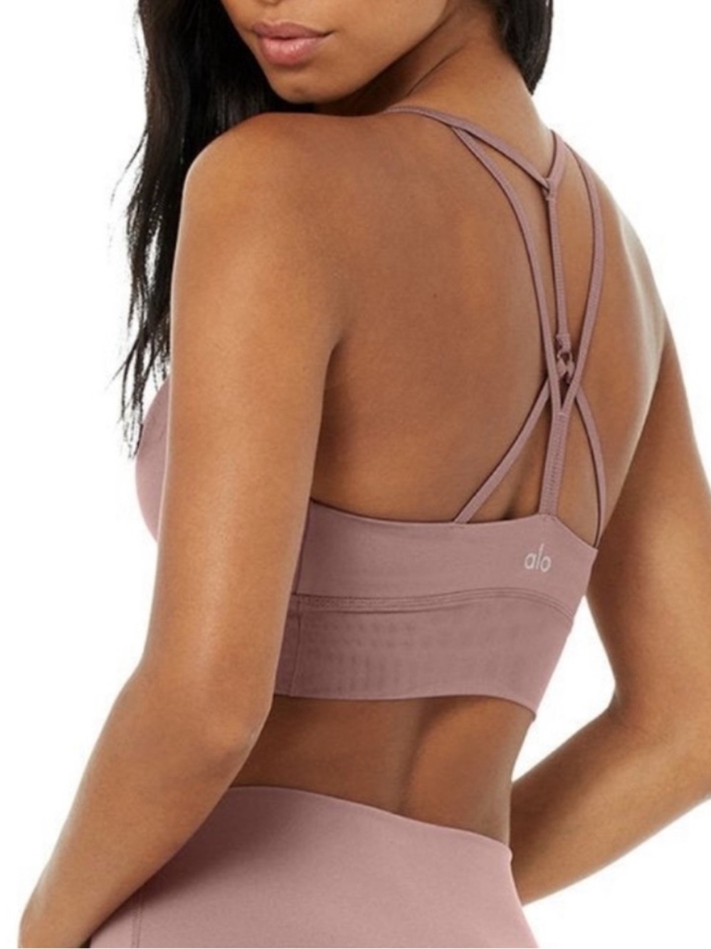 Alo Yoga Lavish Bra Dusty Pink Mauve Strappy Sports Bra Size M
